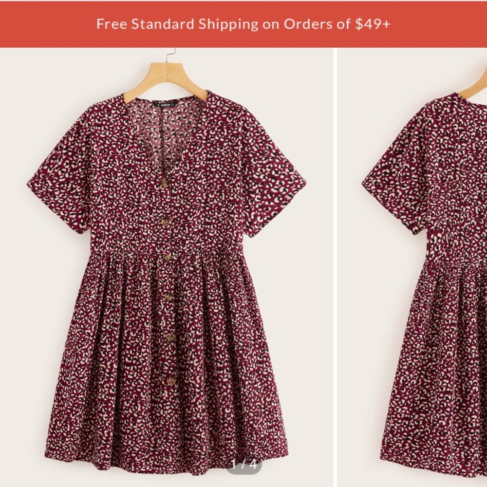 SHEIN - Plus Size V-Neck Babydoll Dress || Maroon